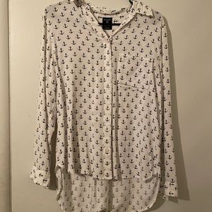 Blue and white anchor button up
